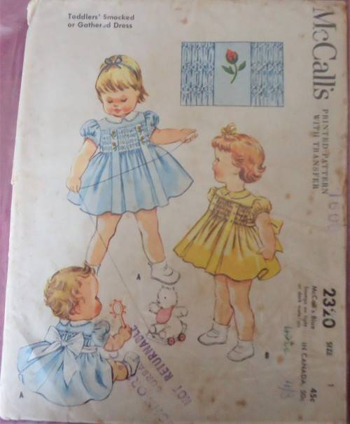 1940'S VINTAGE McCALLS 2320 TODDLER'S SMOCKED DRESS 1 YRS -COMPLETE NOSEWING INSTRUCTIONS-ZIPLOC
