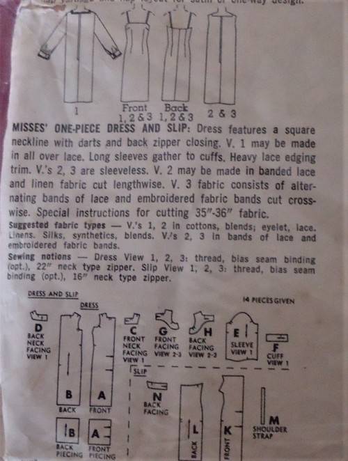 VINTAGE SIMPLICITY 5490 ONE PIECE DRESS and SLIP SIZE 14 BUST 34` COMPLETE-ZIPLOC BAG