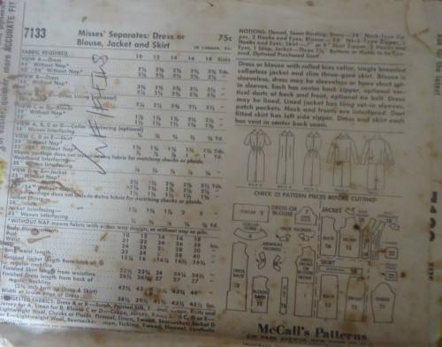 VINTAGE McCalls 7133  SEPARATES-DRESS/ BLOUSE-JACKET-SKIRT-SIZE 14 BUST 34 COMPLETE-UNCUT-F/F ZIPLOC