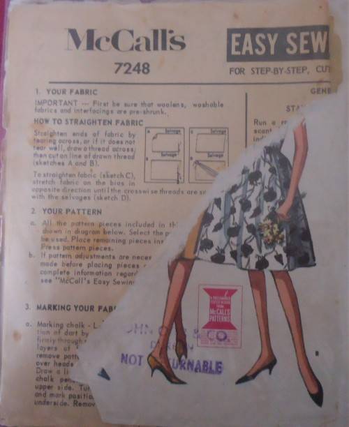 VINTAGE McCalls 7248  DRESS WITH FULL OR SLIM SKIRT SIZE 14 BUST 34 COMPLETE-UNCUT-F/F ZIPLOC