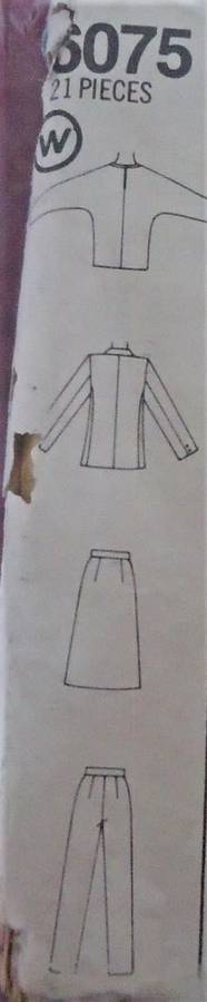 SIMPLICITY 6075 PANTS-SLIM FRONT WRAP SKIRT-PULLOVER BLOUSE-LINED JACKET SIZE 14 COMPLETE-UNCUT-F/F