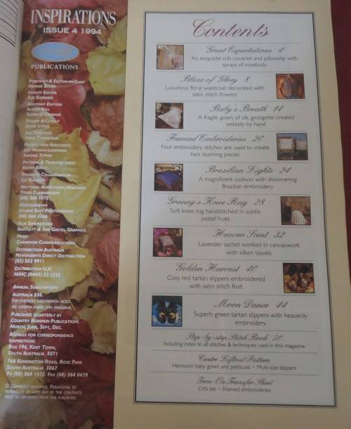 CLASSIC INSPIRATIONS-THE WORLD`S MOST BEAUTIFUL EMBROIDERY-ISS NO.4 1994 - 74 PAGES+PULL OUT SECTION
