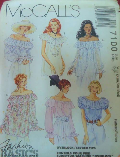 McCalls 7100 LOOSE FITTING PULLOVER BLOUSE WITH FRILL SIZES-YXS-S-M (4-14)- COMPLETE-UNCUT-F/FOLDED