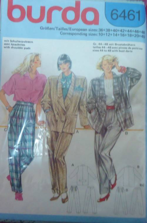 BURDA PATTERN 6461 JACKET and PANTS SIZES 10-12-14-16-18-20-40 COMPLETE-UNCUT-F/FOLDED