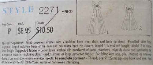 STYLE 2271 FITTED SLEEVELESS DRESS-V NECKLINE AND TIE BACK SIZE 6-16 COMPLETE