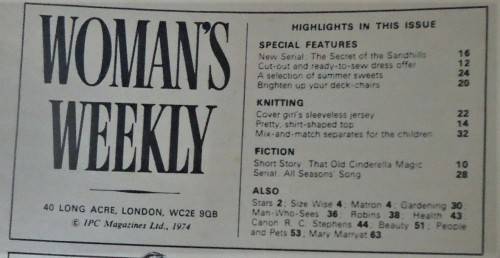 WOMAN`S WEEKLY - 22ND JUNE 1974 - 64 PAGES