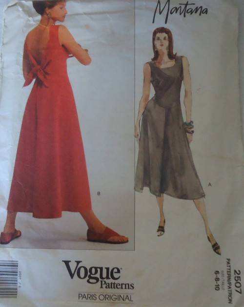 VOGUE 2507  MONTANA-DRESS- A-LINESKIRT+SHAPED TOP SIZE6-8-10 COMPLETE
