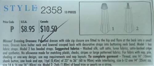 STYLE 2358 EVENING DRESS WITH HALTER AND BACK FEATURE SIZE A=6-16 COMPLETE