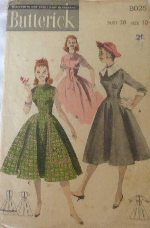 VVINTAGE BUTTERICK 8025 PRINCESS DRESS SIZE 10 BUST 30`  COMPLETE