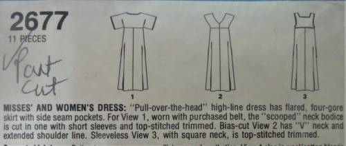 STYLE 2677 PULLOVER DRESS WITH VARIATIONS SIZE 14 BUST 92 CM COMPLETE-PART CUT-ZIPLOC BAG