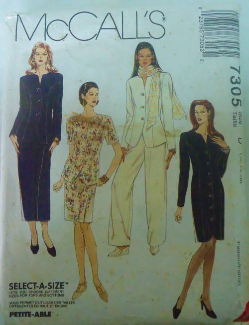 McCALLS 7305 UNLINED JACKET-DRESS-SKIRT-PANTS SIZE D12-14-16 COMPLETE-PART CUT