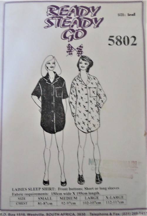 READY-STEADY-GO PATTERN-NUMBER 5802  LADIES SLEEP SHIRT SIZE SMALL