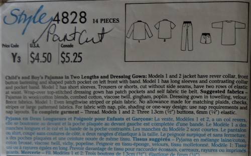 STYLE 4828 KIDDIES PJS & GOWN-SIZE 7-8-10-12 YEARS COMPLETE-PART CUT