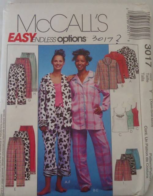 McCALLS 3017 PJ TOP-TANK TOP-PANTS-SHORTS SIZE Y=XS-N (4-14) COMPLETE-UNCUT-F/FOLDED