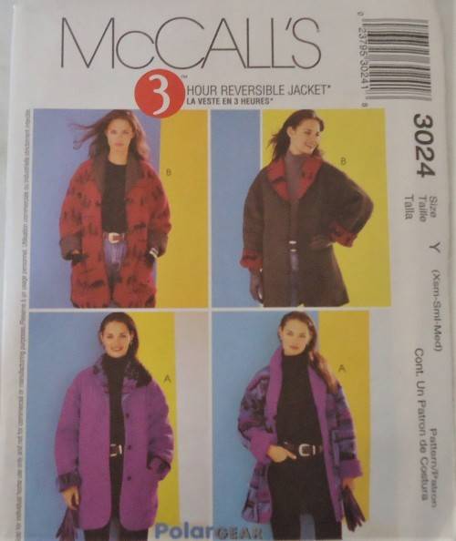 McCALLS 3024 REVERSIBLE COAT SIZE Y=XS-N (4-14) COMPLETE-UNCUT-F/FOLDED