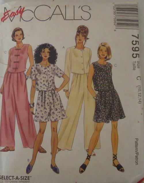 McCALLS 7595 TOP-PULL ON PANTS SPLIT SKIRT OR SHORTS SIZE C=10-12-14 COMPLETE-UNCUT-F/FOLDED