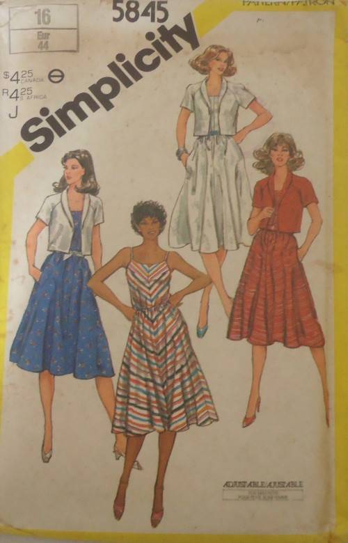 SIMPLICITY 5845 SEMI FITTED BIAS SUNDRESS & UNLINED JACKET SIZE 16  COMPLETE