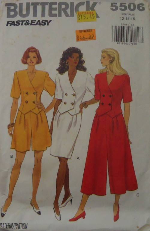 BUTTERICK 5506 TOP-SKIRT-SPLIT SKIRT - SIZE 12-14-16 COMPLETE - NO SEWING INSTRUCTIONS