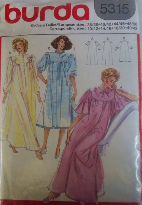 BURDA 5315 LADIES NIGHTGOWNS SIZE 10/12-14/16-18/20-40/42 COMPLETE