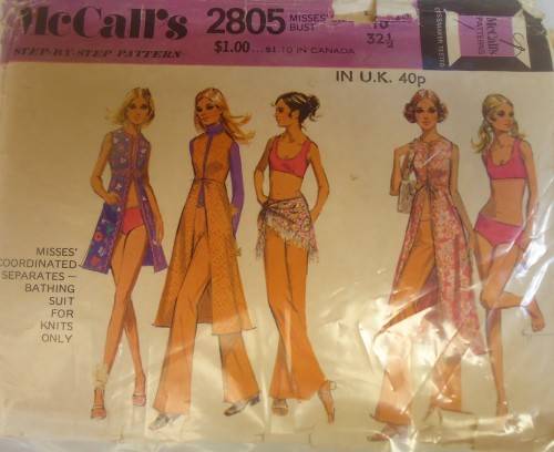 VINTAGE McCALLS 2805 LINED BATHING SUIT-DRESS-PANTS  SIZE 10 - 32 BUST COMPLETE-ZIPLOC