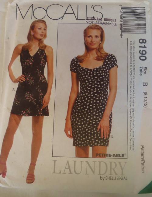 McCALLS 8190  LINED DRESSES SIZE B8-10-12 COMPLETE-UNCUT-F/FOLDED