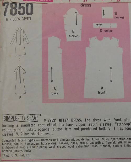 VINTAGE SIMPLICITY 7850  DRESS SIZE 10 BUST 32 1/2 COMPLETE