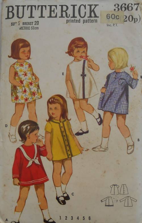 VINTAGE BUTTERICK 3667 TODDLER ONE PIECE DRESS SIZE 1 YEAR BREAST 20 COMPLETE