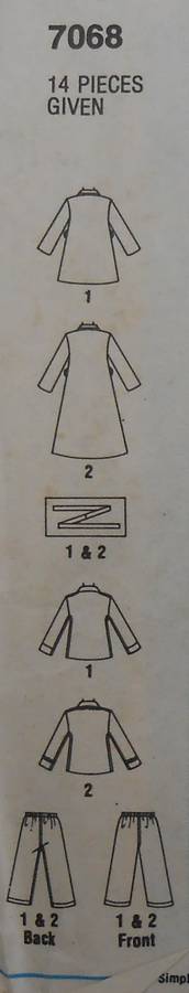 SIMPLICITY 7068 KIDDIES PJS & ROBE SIZE 43ARS CHEST 56 CM COMPLETE