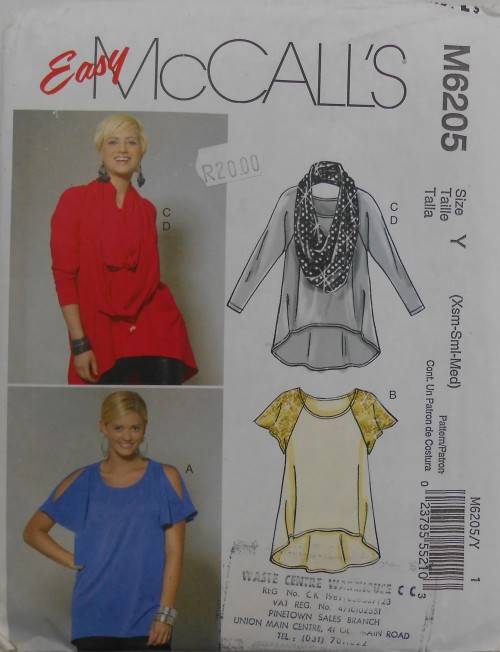 McCALLS M6205 TOPS & SCARF SIZE Y XS-S-M COMPLETE CUT TO M 14