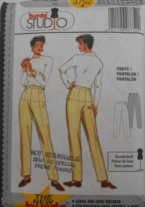 BURDA 3752 PANTS SIZE 8-10-12-14-16-18-20-22-24-26 COMPLETE SEE LISTING
