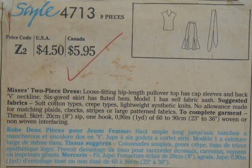 STYLE 4713 TWO PIECE DRESS SIZE 8-10-12 COMPLETE-ZIPLOC BAG