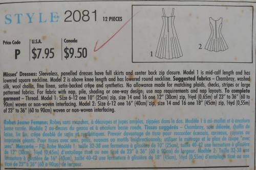 STYLE 2081 SLEEVELESS PANELED DRESSES SIZE 6-16 COMPLETE