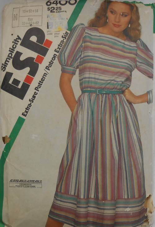 SIMPLICITY 6400 DRESS WITH ELASTIC WAISTLINE SIZE 10-12-14 COMPLETE