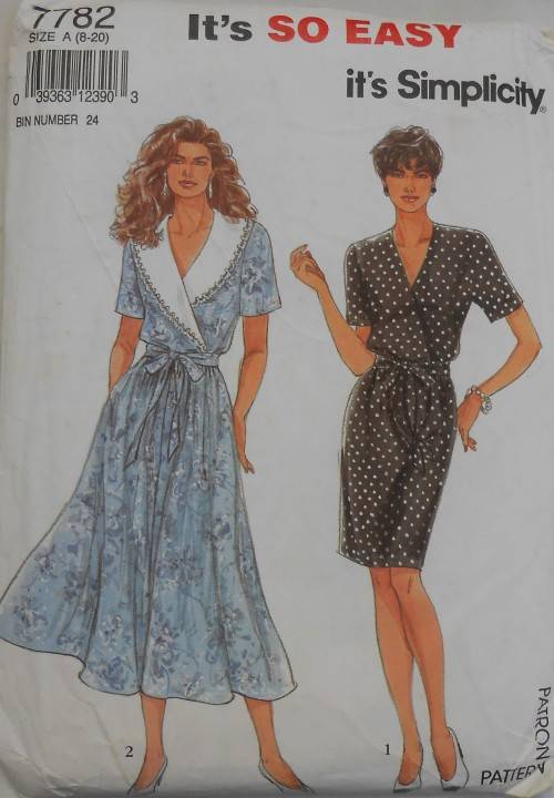 SIMPLICITY 7782 SLIM OR FLARED DRESS WITH/OUT COLLAR SIZE 8 - 20 COMPLETE
