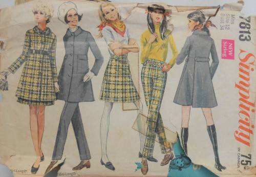 VINTAGE SIMPLICITY 7813 MINI COAT-PANTS-SKIRT SIZE 12 BUST 34 COMPLETE