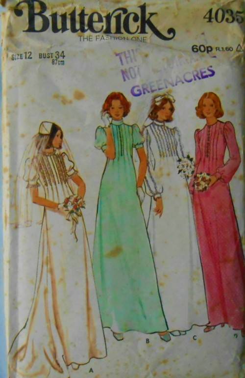 VINTAGE BUTTERICK 4035 BRIDAL GOWN SIZE 12 BUST 34 COMPLETE-UNCUT-F/FOLDED