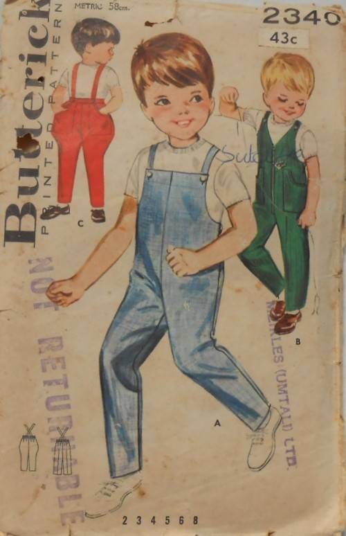 VINTAGE BUTTERICK 2340 BOYS OVERALLS & JODHPURS SIZE 4 YEARS SEE LISTING-ZIPLOC