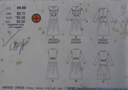 BUTTERICK 3671 LOOSE FITTING BLOUSON DRESS SIZE 14 COMPLETE-UNCUT-F/FOLDED