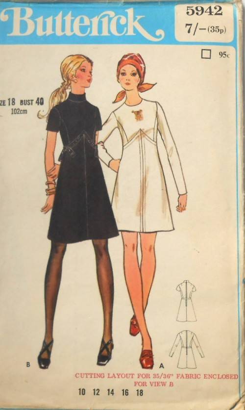 VINTAGE BUTTERICK 5942 ONE PIECE DRESS SIZE 18 BUST 40 COMPLETE