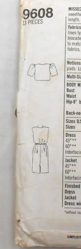 SIMPLICITY 9608 PULLOVER DRESS & JACKET SIZE HH 6-12 COMPLETE
