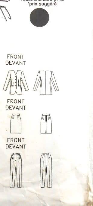 BUTTERICK 6588 JACKET-SKIRT-PANTS SIZE 6-8-10 COMPLETE-UNCUT-F/FOLDED