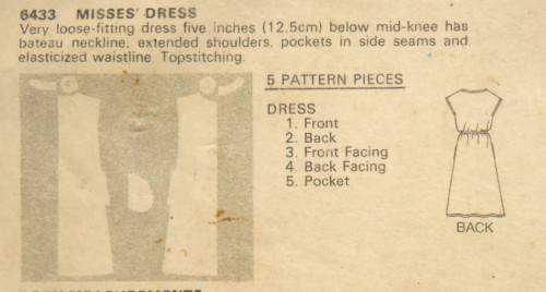 BUTTERICK 6433 VERY LOOSE FITTING DRESS SIZE S-M-L (8-18)  COMPLETE-UNCUT-F/FOLDED