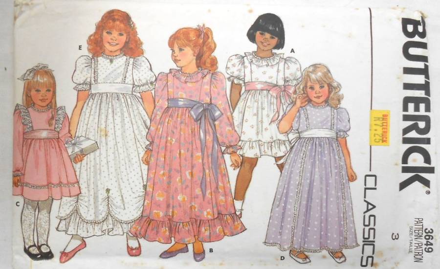 BUTTERICK 3649 TODDLERS DRESS SIZE 3 YEARS COMPLETE-UNCUT-F/FOLDED