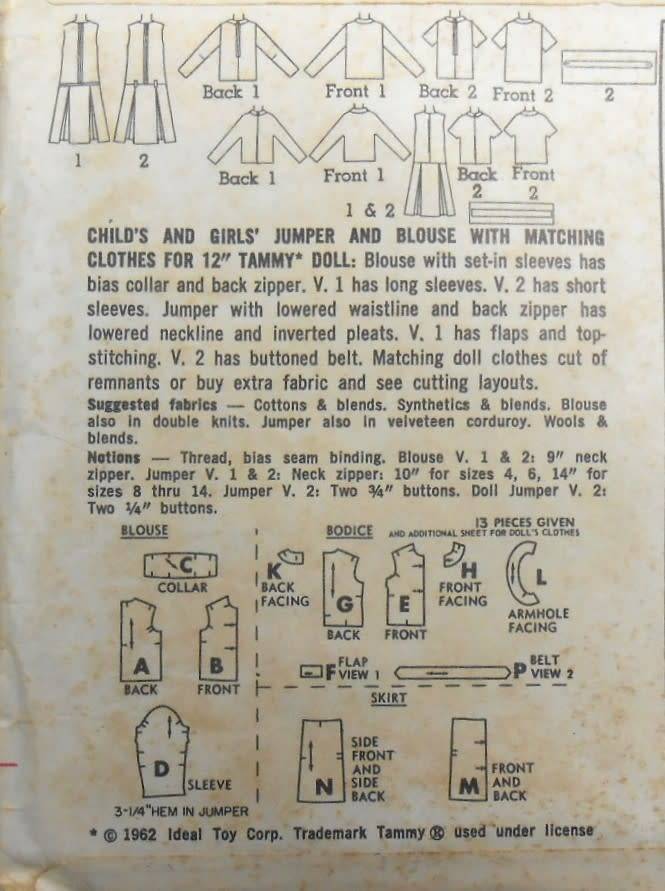 SIMPLICITY 6150 GIRLS PINAFORE-BLOUSE+MATCHING 12` DOLLS OUTFIT SIZE 6 YEARS COMPLETE-UNCUT-F/Folded