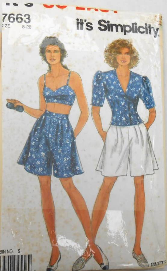 SIMPLICITY 7663 TOP-SHORTS-BIKINI TOP SIZE 8-20 COMPLETE-MOSTLY UNCUT-ZIPLOC