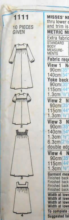 VINTAGE STYLE 1111 NEGLIGEE & NIGHTGOWN SIZE 16-BUST 97 CM-COMPLETE-PART CUT