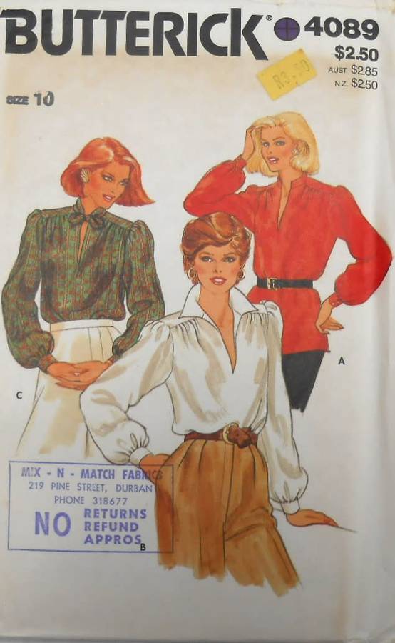 BUTTERICK 4089  VERY LOOSE FITTING BLOUSE SIZE 10 COMPLETE-ZIPLOC