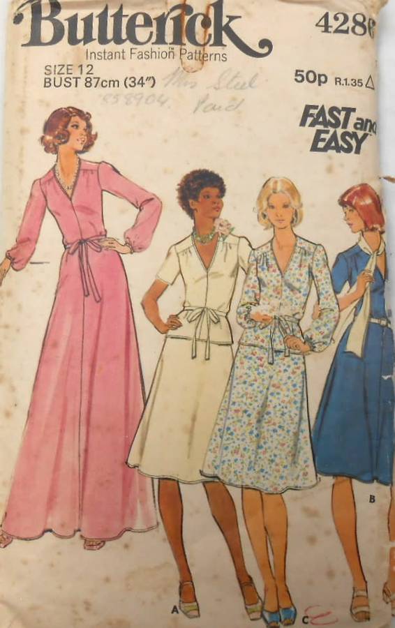BUTTERICK 4286 DRESS-TOP-SKIRT-BELT SIZE 12 BUST 87 CM- COMPLETE
