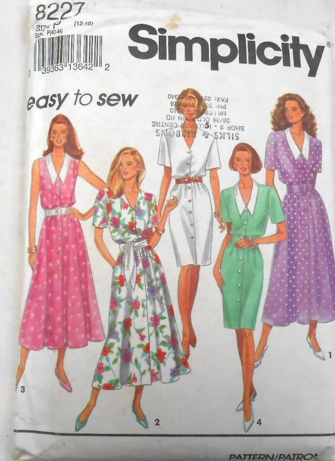 SIMPLICITY 8227 DRESS WITH SLIM OR FLARED SKIRT SIZE P 12-18 SEE LISTING