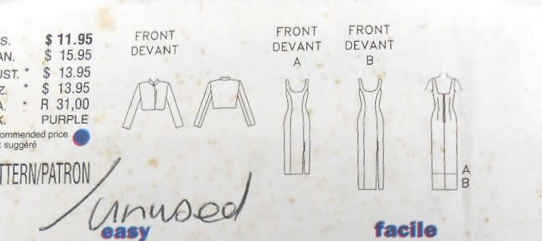 BUTTERICK 4778 JACKET & DRESS SIZE 12-14-16 COMPLETE-CUT TO 16